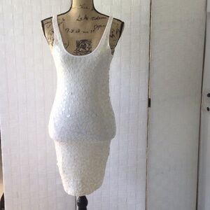 Cream Sequin Sleeveless Dress